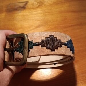 Arandu Men's Tan Leather Belt with Embroidered Pattern 85